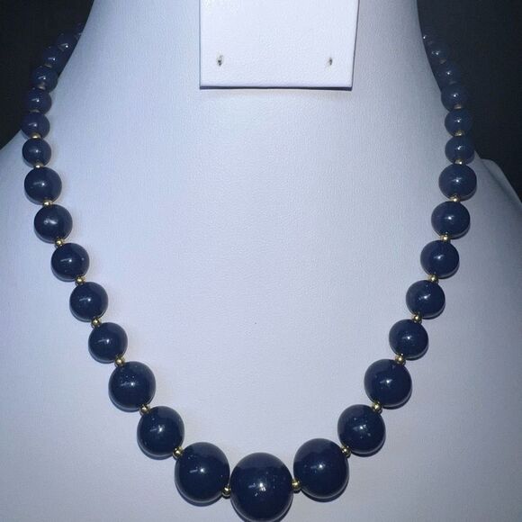 Vintage Blue Glass Bead with Gold Tone Chain‎ Necklace - Picture 10 of 11